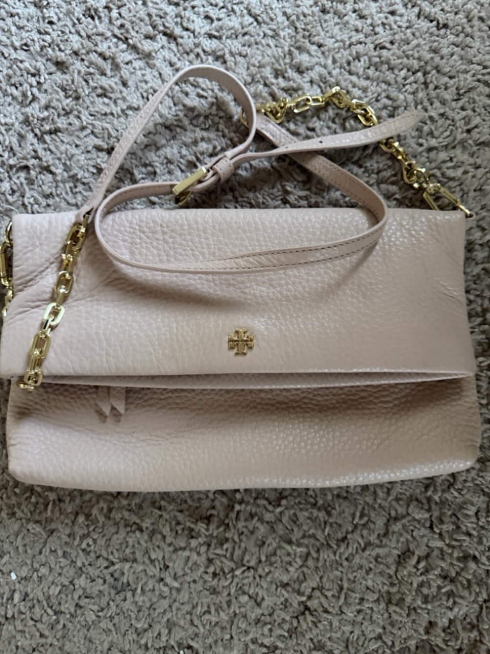 Tory Burch Blush Pink Pebbled Leather Chain Crossbody